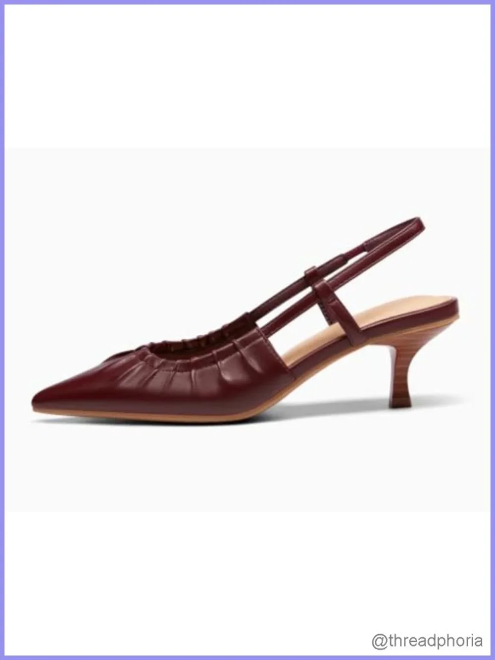 Women's Slingback Kitten Heels PU Leather Pointed Toe Pleated Slip On Dress